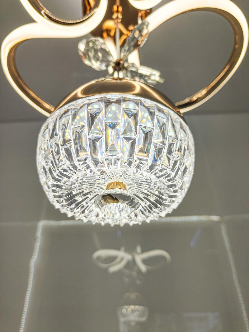 swanart Elegant Gold and Crystal LED Ceiling Light, Adjustable Height Modern Chandelier with Crystal Globe Pendant, Ideal for Living Rooms, Dining Areas, and Bedrooms - 3-Color Change - Image 5