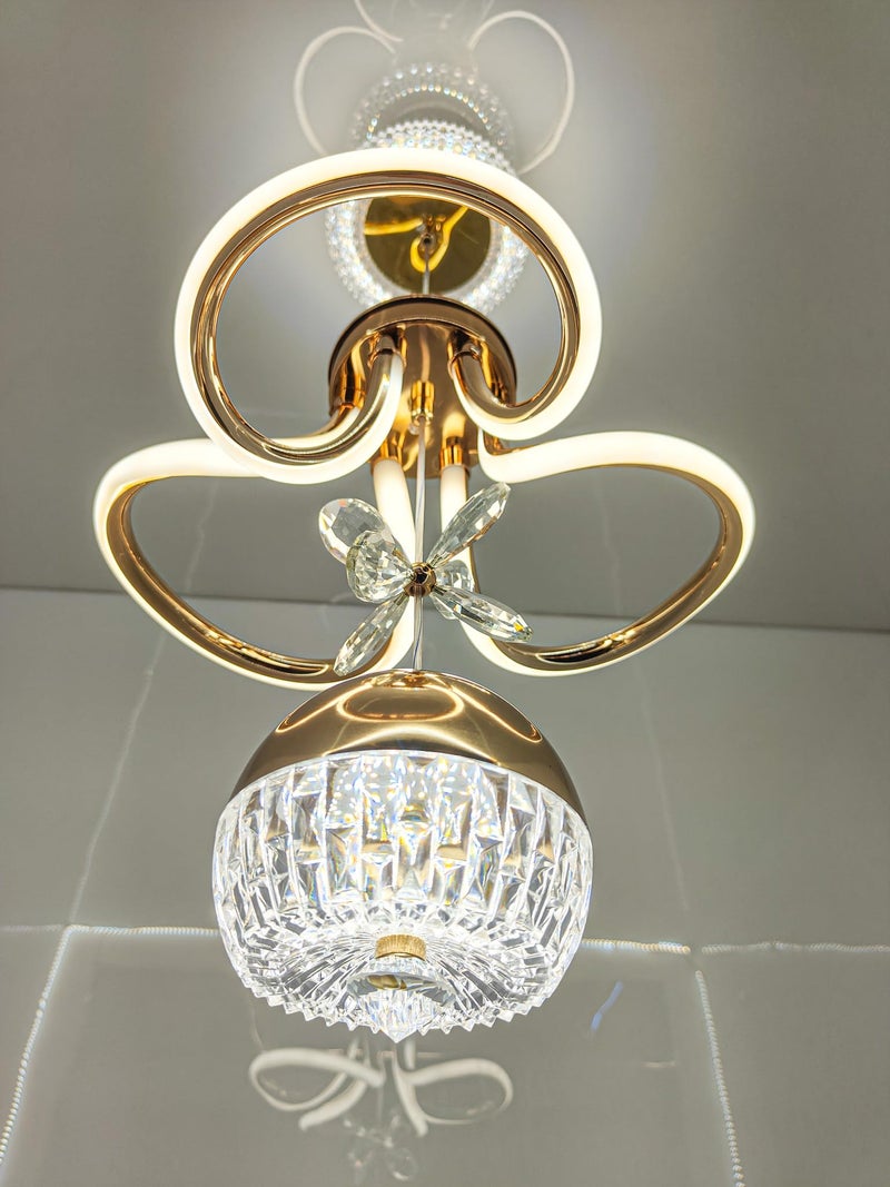 swanart Elegant Gold and Crystal LED Ceiling Light, Adjustable Height Modern Chandelier with Crystal Globe Pendant, Ideal for Living Rooms, Dining Areas, and Bedrooms - 3-Color Change - Image 4