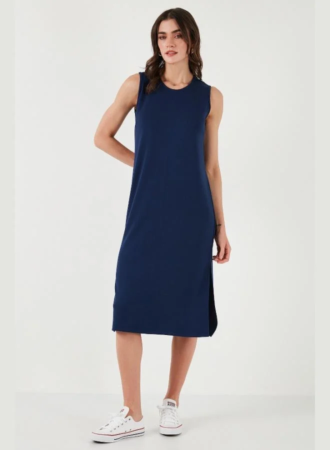 ليلا Lela Regular Fit Crew Neck Slit Detail Basic Midi Dress Women's Dress 5866160