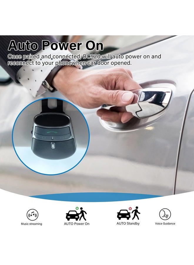 SUNITEC 2019 BC920 Bluetooth Hands Free Car Kit, Connects with Siri & Google Assistant, Auto On Off, Handsfree Speakerphone Wireless in Car, 2W Powerful Speaker, Dual Link Connectivity & Visor Clip - Image 5