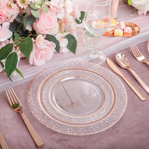 Joyido 102PCS Rose Gold Plastic Plates - Clear Rose Gold Disposable Plates Include 51PCS 7.5inch Dessert Plate 51PCS 10.25inch Dinner Plate Perfect for Weddings Parties - Image 2