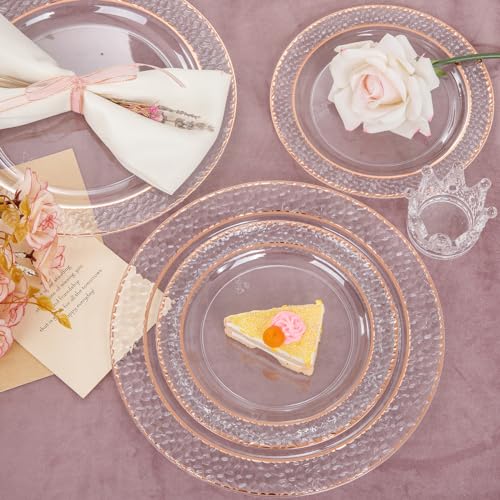 Joyido 102PCS Rose Gold Plastic Plates - Clear Rose Gold Disposable Plates Include 51PCS 7.5inch Dessert Plate 51PCS 10.25inch Dinner Plate Perfect for Weddings Parties - Image 3