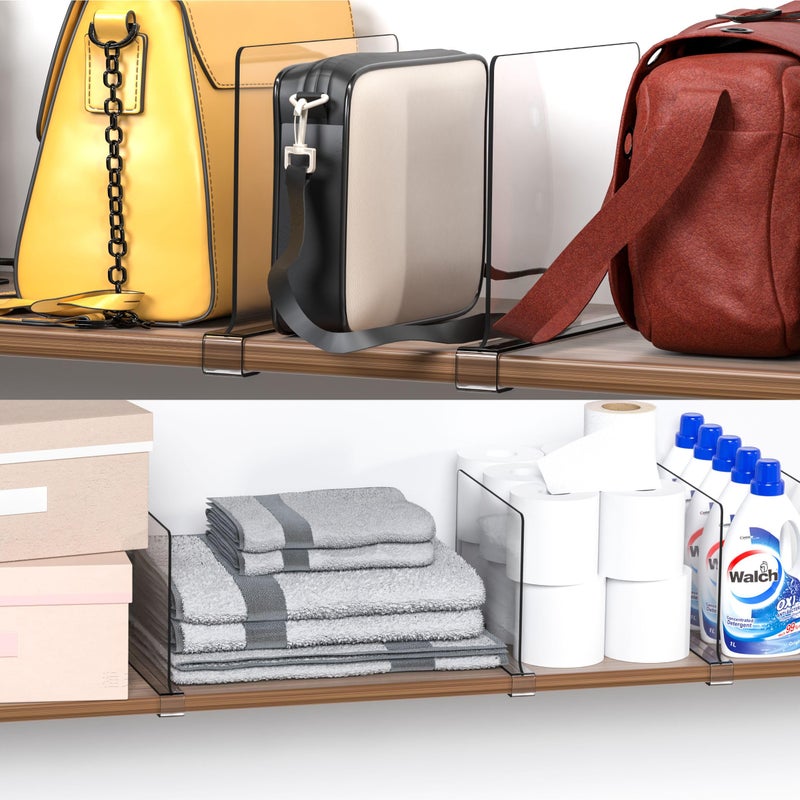 Cq Acrylic Shelf Dividers for Closet Organization - 2 Pack Clear Closet Shelf Organizer for Wood Shelves,Handbag,Bag,Towel,Sweater,Purse Organizer,8â€³ Tall Plastic Vertical Shelf Separators for T Shirt - Image 5