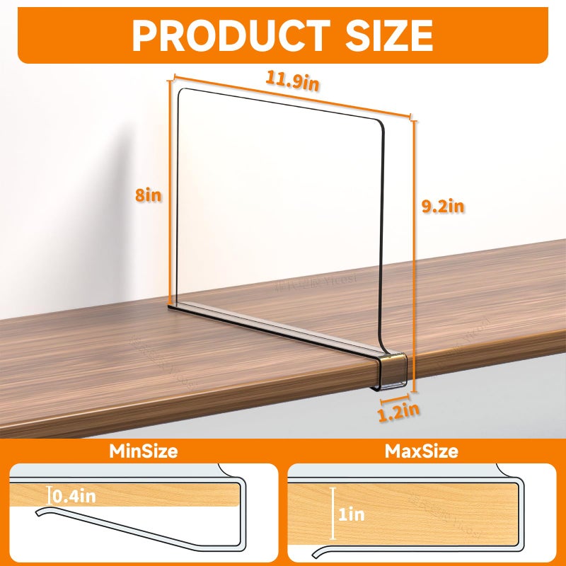 Cq Acrylic Shelf Dividers for Closet Organization - 2 Pack Clear Closet Shelf Organizer for Wood Shelves,Handbag,Bag,Towel,Sweater,Purse Organizer,8â€³ Tall Plastic Vertical Shelf Separators for T Shirt - Image 2