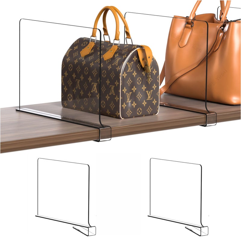 Cq Acrylic Shelf Dividers for Closet Organization - 2 Pack Clear Closet Shelf Organizer for Wood Shelves,Handbag,Bag,Towel,Sweater,Purse Organizer,8â€³ Tall Plastic Vertical Shelf Separators for T Shirt - Image 1