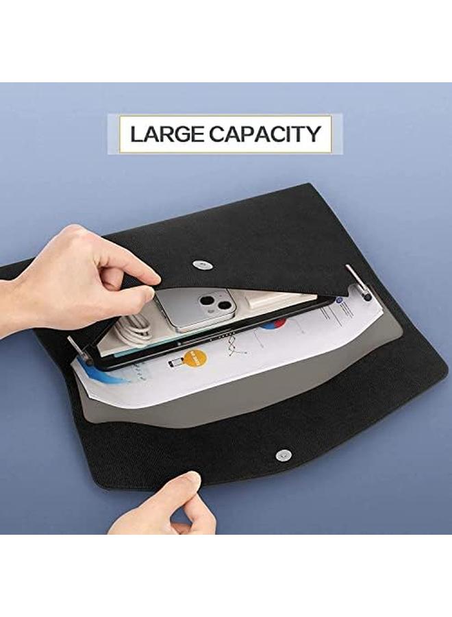 Excefore A4 Envelope File Holder Waterproof Document Bag Lightweight Pu Leather Multifunction Portfolio Document File Folder File Organizer Storage Case For Paper Document Tablet Case 2Pcs Black - Image 3
