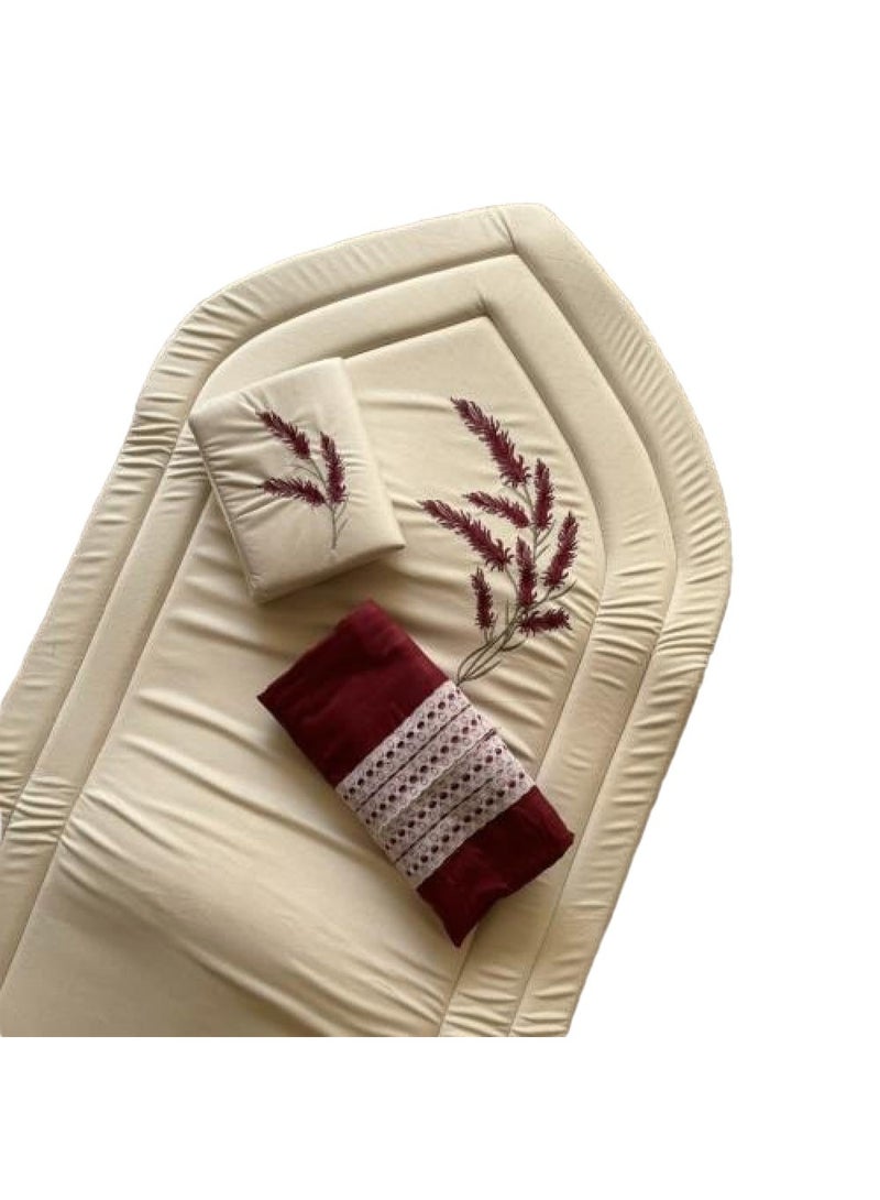 Women's prayer rug set with prayer shawl in a burgundy color - Image 1