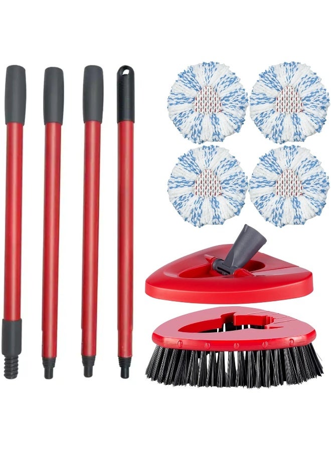 Zalcoon 4 Spin Mop Replace Refill, Handle, Scrub Brush, & Base Mop Head Compatible with Vileda/O-cedar Easy Wring Spin Mop, Floor Scrubber, 40% More Cleaning Power, Scrub Pad (Blue)