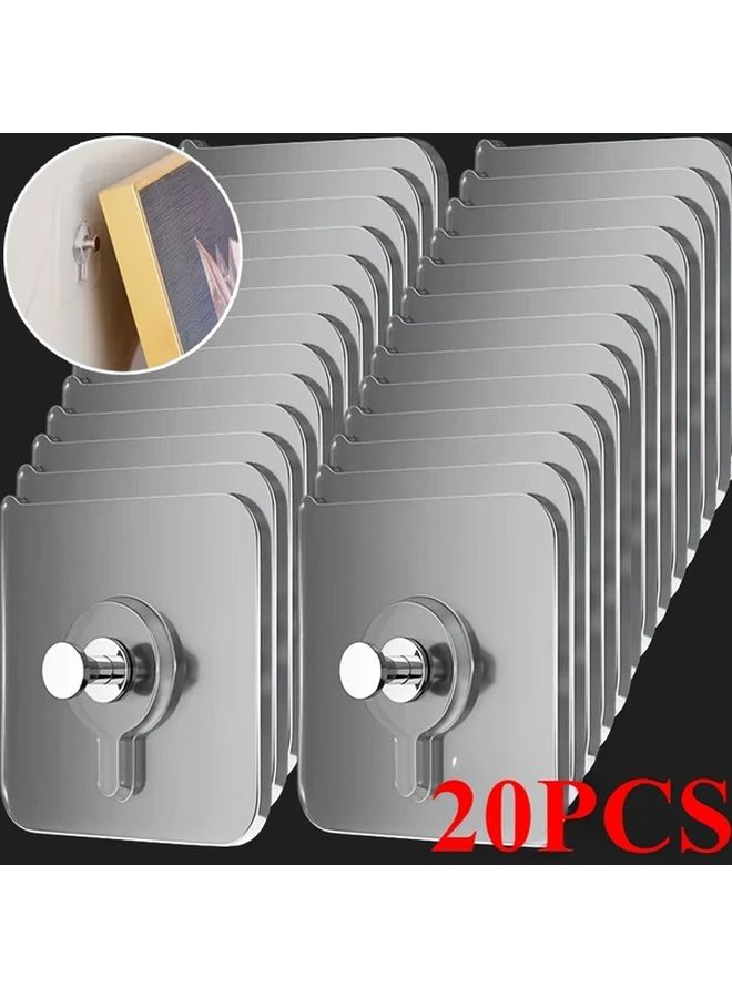 20Pcs Strong Adhesive Wall Mount Hooks No Drilling Waterproof Easy Install for Pictures Frames Kitchen Bathroom - Image 1