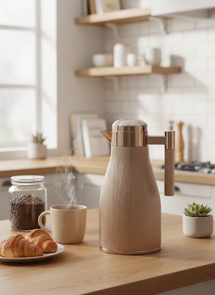 GAZELLA Tea/Coffee Flask Copper 1 Liter, Borosilicate Glass Inside - Image 1