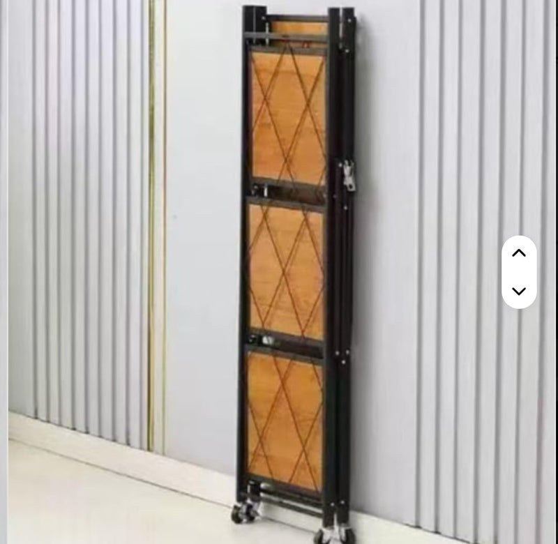 5-Shelf Foldable Metal Storage Rack on Wheels, Heavy Duty Wire Shelving Unit for Garage & Kitchen, Black Wood & Metal Organizer, 71.1 × 35.6 × 165.1 cm