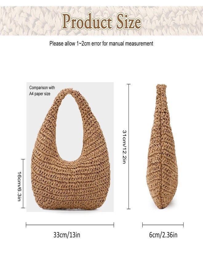 Fecialy Straw Bag for Women Crescent Shoulder Handbag Straw Summer Beach Tote Handbag Raffia Woven Hobo Bag - Image 2