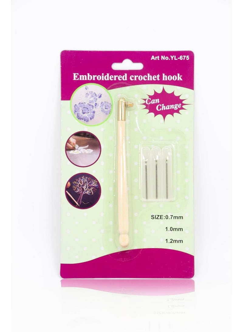 Embroidered Crochet Hook with Interchangeable Needles – Includes 0.7mm, 1.0mm, and 1.2mm Sizes - Image 4