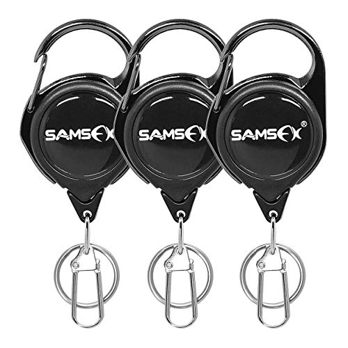 SAMSFX Fly Fishing Zinger Retractor for Anglers Vest Pack Tool Gear Assortment Combo 3pcs in Pack (Carabiner Retractors, 24" Nylon Cord) - Image 1