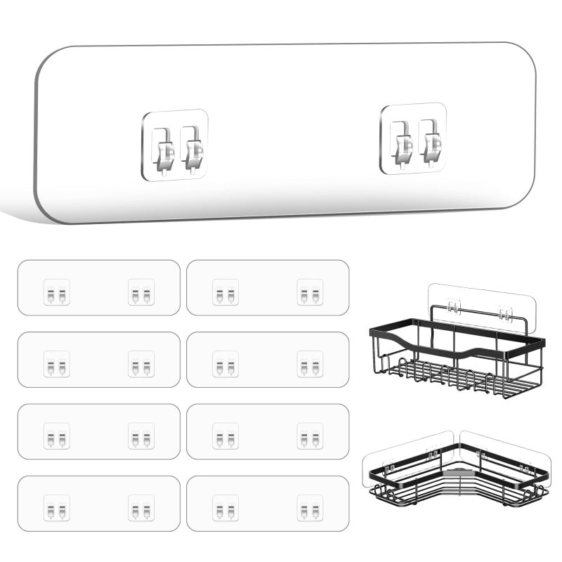 FGSAEOR 9-Pack Shower Caddy Adhesive Replacement  Transparent Adhesive Hooks Stickers  Strong Hook Strip for Shower Caddy Basket Shelf  Soap Holder  Bathroom Storage Corner Shelves  Kitchen Racks - Image 1