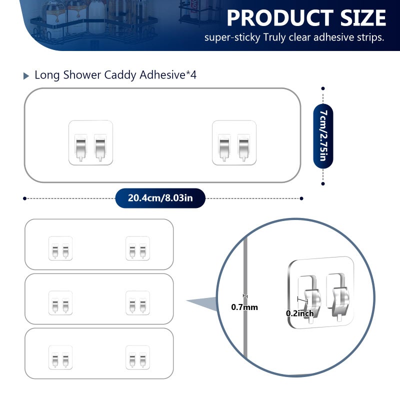 FGSAEOR 9-Pack Shower Caddy Adhesive Replacement  Transparent Adhesive Hooks Stickers  Strong Hook Strip for Shower Caddy Basket Shelf  Soap Holder  Bathroom Storage Corner Shelves  Kitchen Racks - Image 3