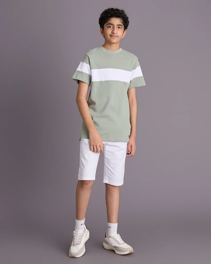 Redtag Senior Boys Green Cut And Sew T-Shirt