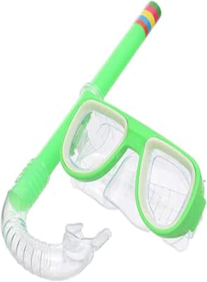 Plastic Anti Fog Swimming Mask With Adjustable Head Strap And Pipe To Safe Breath For Kids Set Of 2 Pieces - Green Transparent 