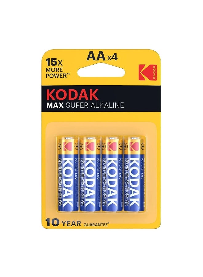 بطاريات قلوية من النوع ماكس سوبر AA قلم بأربع قطع باللونين الأزرق والأصفر 2.5 × 14.4 × 12.4 سم KOD006