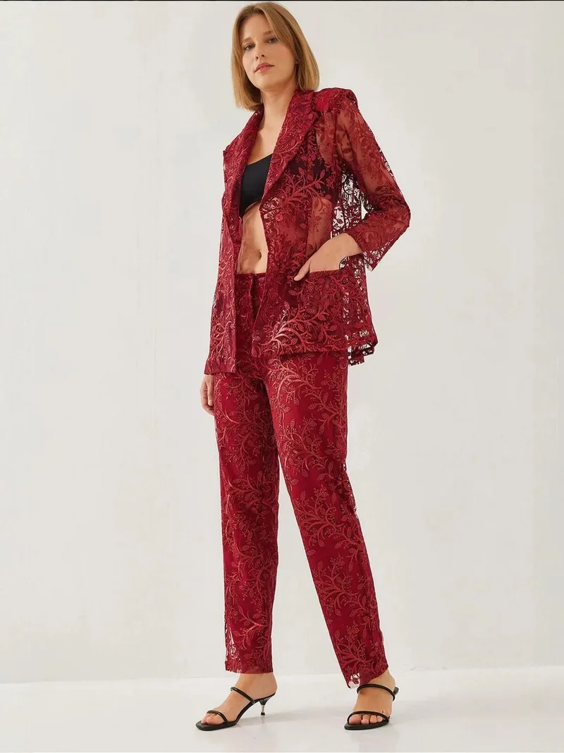 LUCCI Long Embroidered Two-Piece Set with Shawl Collar
