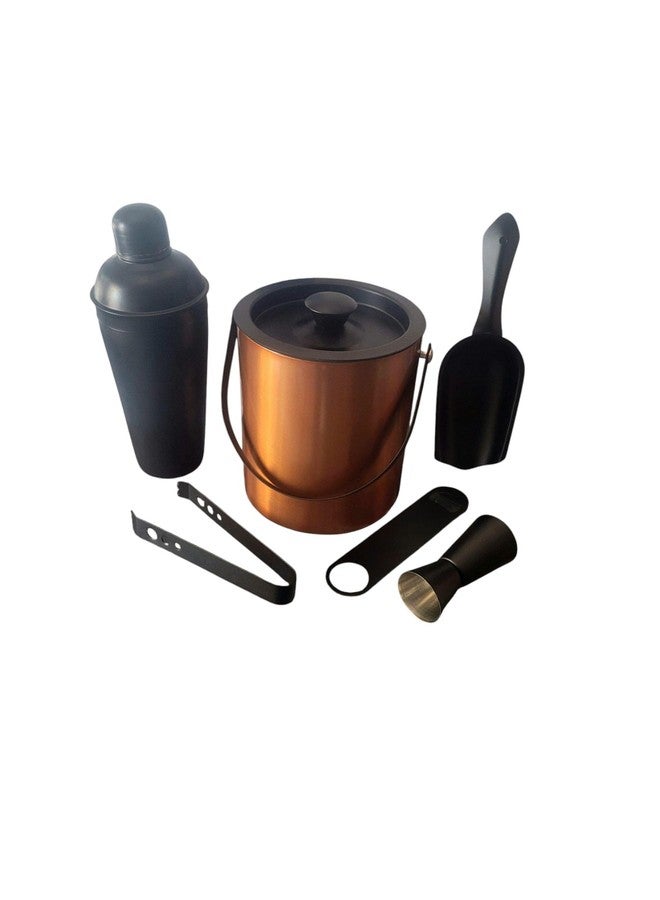 Proniks 6-Piece Cocktail Bar Set, Copper Ice Bucket with Black Barware Tools, 1.5 Litre Capacity - Image 3