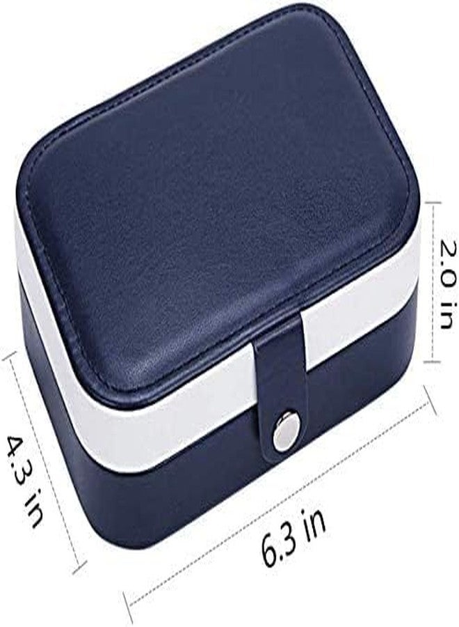 أوفيرا علبة مجوهرات أوفيرا، علبة تخزين صغيرة لحفظ المجوهرات أثناء السفر، مناسبة للخواتم والأقراط والقلائد والأساور، مصنوعة من الجلد الصناعي الفاخر، علبة هدايا أنيقة للفتيات والسيدات. (أزرق داكن وأبيض) - Image 2