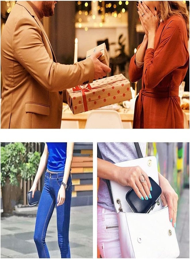 أوفيرا علبة مجوهرات أوفيرا، علبة تخزين صغيرة لحفظ المجوهرات أثناء السفر، مناسبة للخواتم والأقراط والقلائد والأساور، مصنوعة من الجلد الصناعي الفاخر، علبة هدايا أنيقة للفتيات والسيدات. (أزرق داكن وأبيض) - Image 4