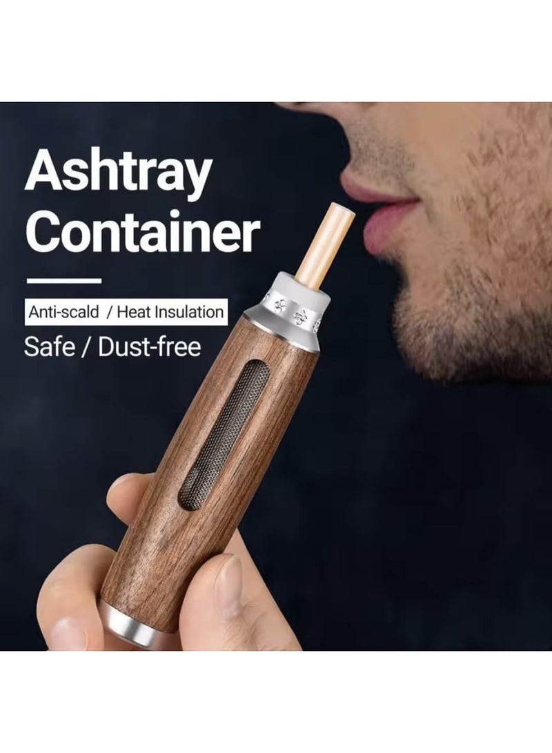 Handheld wooden ashtray for car, home, and office use, stores up to 5 cigarette butts and prevents ash from scattering. - Image 2