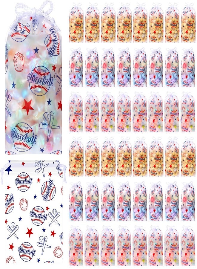 Lemosae 50 Pack Baseball Drawstring Gift Bags Bulk Baseball Treat Goodie Bags Plastic Sport Party Favor Bags for Sports Theme Birthday Baby Shower Party Package Supplies - Image 1