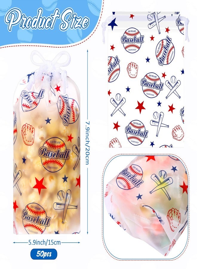 Lemosae 50 Pack Baseball Drawstring Gift Bags Bulk Baseball Treat Goodie Bags Plastic Sport Party Favor Bags for Sports Theme Birthday Baby Shower Party Package Supplies - Image 2