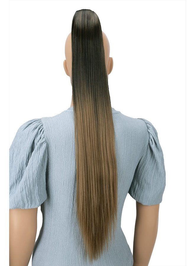 CAISHA by PRETTYSHOP 28" Extra Long Straight Ponytail Hairpiece Heat-resistant Synthetic Fibres Ombré Black Brown H115 - Image 2