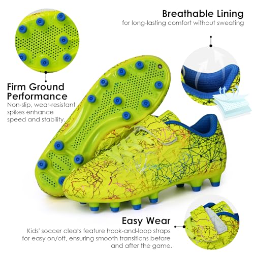 brooman Kids Firm Ground Soccer Cleats Boys Girls Football Cleats with Soccer Socks (1,Lime) - Image 4