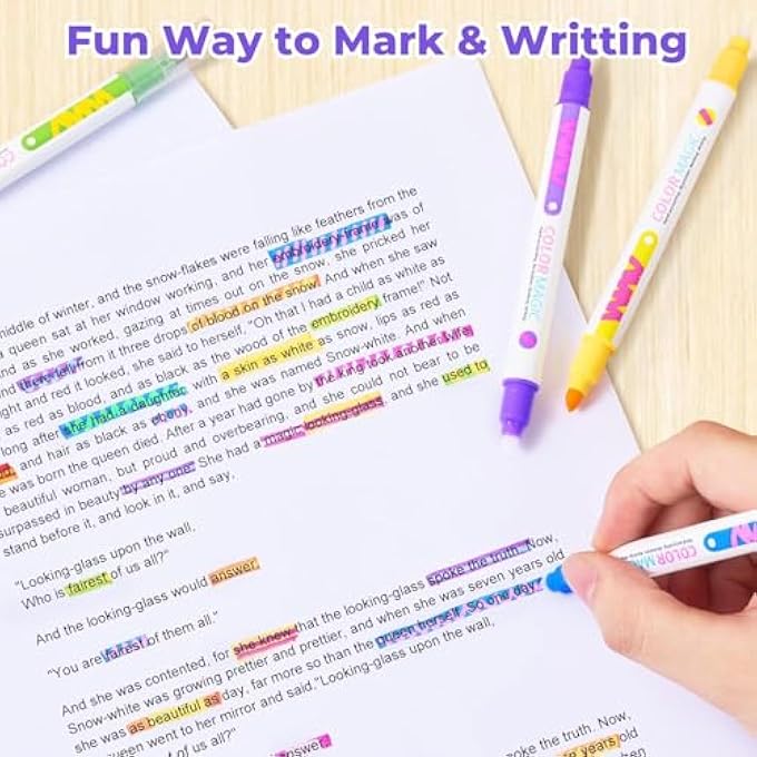 Color Magic 10 COLOR CHANGING HIGHLIGHTER PENS,DUAL TIP MAGIC MARKERS,ASSORTED FLUORESCENT COLORS FOR ART JOURNALING,NOTE TAKING&SCHOOL OFFICE JOURNALING SUPPLIES,IDEAL GIFT&MARKER FOR KIDS&ADULT - Image 4