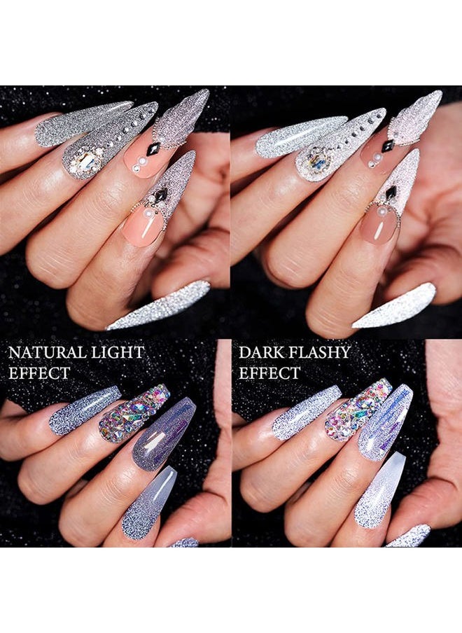MIZHSE Reflective Glitter Gel Nail Polish, Holographic Glitter Gel Polish Set Sparkly Shiny Bling Nail Gel Soak Off UV/LED Gel Nail Art Manicure Kit  - Image 2