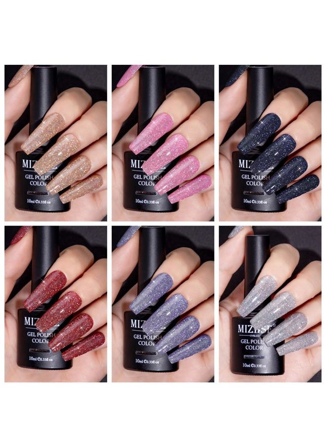 MIZHSE Reflective Glitter Gel Nail Polish, Holographic Glitter Gel Polish Set Sparkly Shiny Bling Nail Gel Soak Off UV/LED Gel Nail Art Manicure Kit  - Image 4