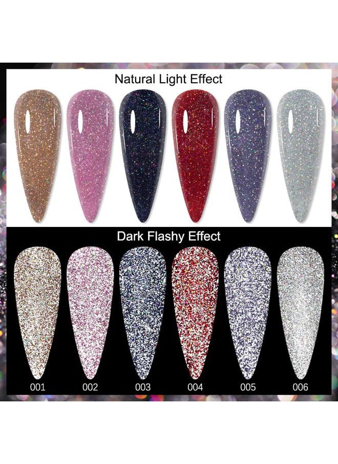 MIZHSE Reflective Glitter Gel Nail Polish, Holographic Glitter Gel Polish Set Sparkly Shiny Bling Nail Gel Soak Off UV/LED Gel Nail Art Manicure Kit  - Image 3