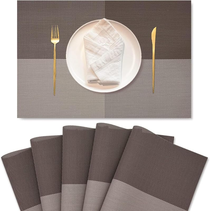 LUCCI LUCCI Placemats HeatResistant Woven Vinyl Placemat NonSlip Washable PVC Table Mat Easy to Clean Premium Plastic Mats for Dining Kitchen Table Set of 4 Deep Coffee - Image 1