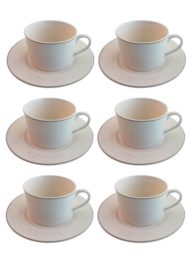 12-Piece Porcelain Tea/Coffee Cup & Saucer Set White 230ML (for 6 Person)