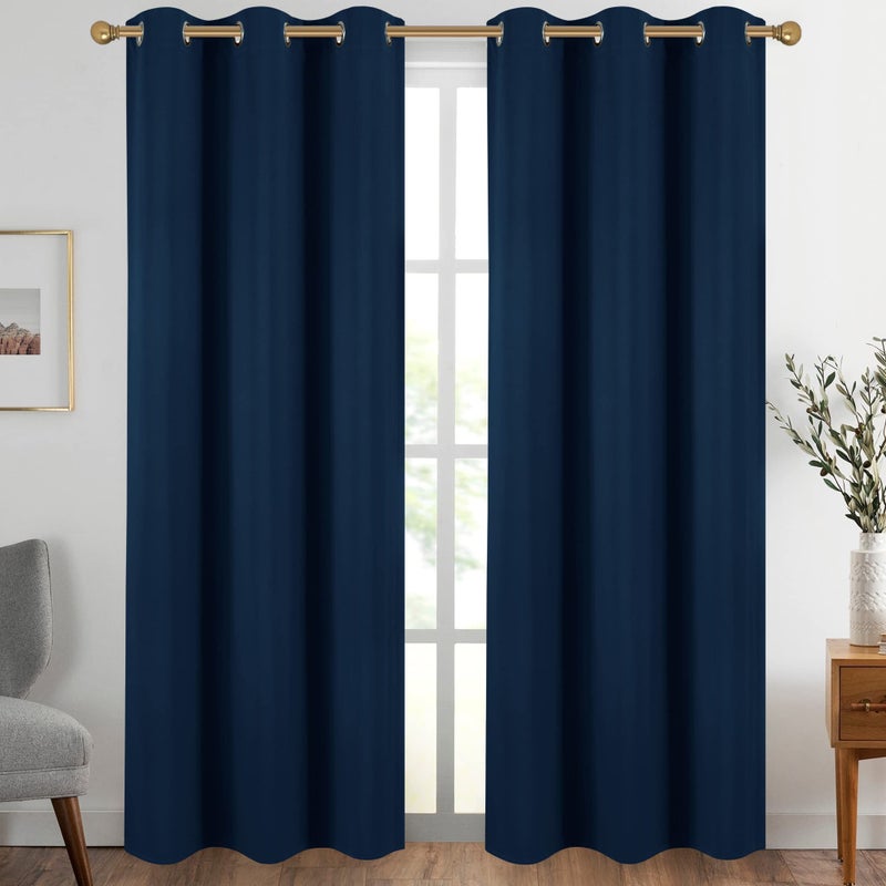 Diraysid Navy Blue Grommet Blackout Curtains for Bedroom Thermal Insulated Room Darkening Curtains Drapes 42 x 95 inch 2 Panels