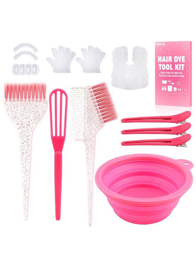 YOOVR 19PCS Hair Bleach Dye Kit with Hair Dye Brush and Bowl Whisk Hair Clips Protective Gear Set, Ideal for Hair Bleaching Coloring Highlighting, Essential Salon Supplies for Home Use (Pink) - Image 1