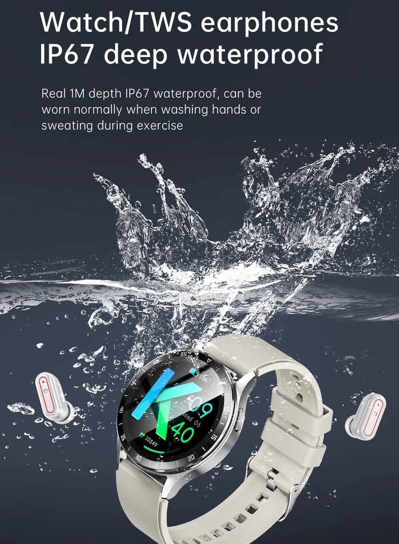 ساعة ذكية وسماعات بلوتوث TWS في جهاز واحد – مكالمات صوتية HD وموسيقى بدون أسلاك، مقاومة للماء IP67، شاشة لمس 1.39 بوصة، شحن مغناطيسي، تصميم معدني نحيف – ساعة ذكية للرياضة والاستخدام اليومي - Image 3