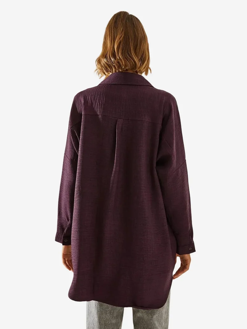 Bianco Lucci LUCCI Oversized Button-Up Shirt with Embroidery