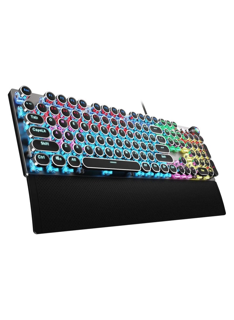 أولا اولا كيبورد العاب ميكانيكي F2088 بمفاتيح زرقاء واضاءة خلفية LED بالوان قوس قزح، مسند معصم قابل للازالة، مقبض تحكم في الوسائط، اغطية مفاتيح دائرية ريترو بانك، كيبورد كمبيوتر سلكي بمنفذ USB - Image 1