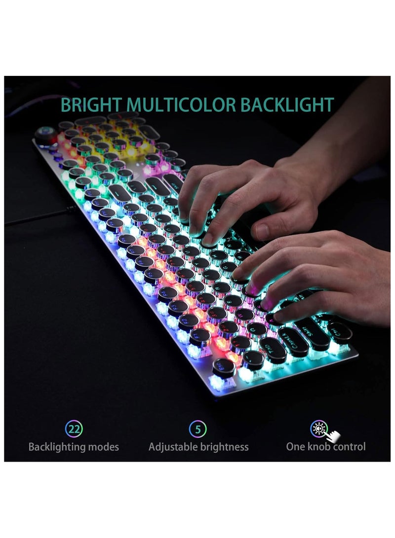 أولا اولا كيبورد العاب ميكانيكي F2088 بمفاتيح زرقاء واضاءة خلفية LED بالوان قوس قزح، مسند معصم قابل للازالة، مقبض تحكم في الوسائط، اغطية مفاتيح دائرية ريترو بانك، كيبورد كمبيوتر سلكي بمنفذ USB - Image 2