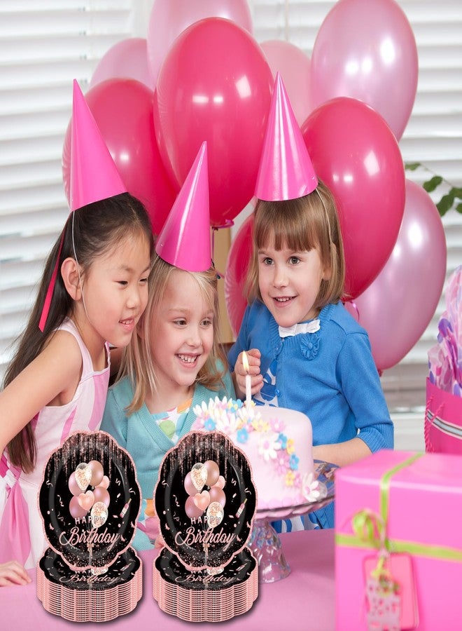 LDFDRT 7inch Rose Happy Birthday Paper Plates 50 pcs Party Decorations Pink Cake Dessert Plates Disposable Dinnerware Tableware for Birthday Party Supplies - Image 2