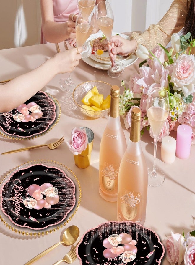LDFDRT 7inch Rose Happy Birthday Paper Plates 50 pcs Party Decorations Pink Cake Dessert Plates Disposable Dinnerware Tableware for Birthday Party Supplies - Image 3