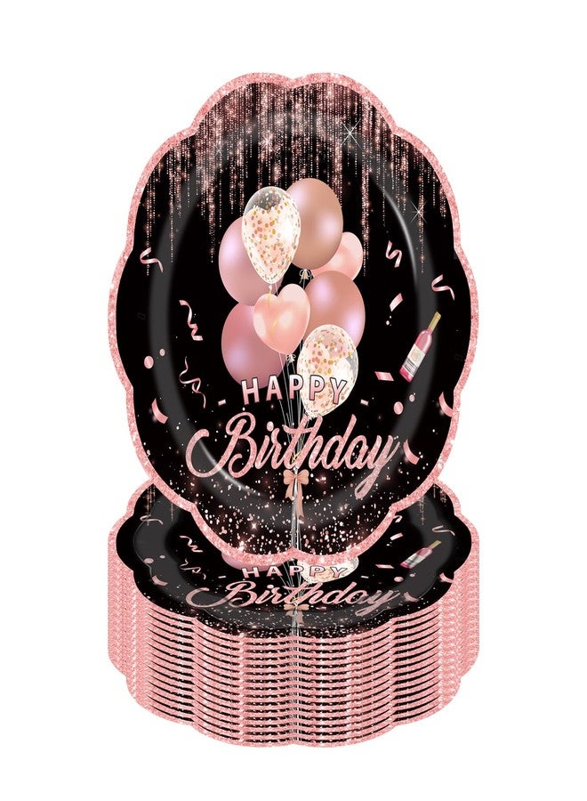LDFDRT 7inch Rose Happy Birthday Paper Plates 50 pcs Party Decorations Pink Cake Dessert Plates Disposable Dinnerware Tableware for Birthday Party Supplies - Image 1