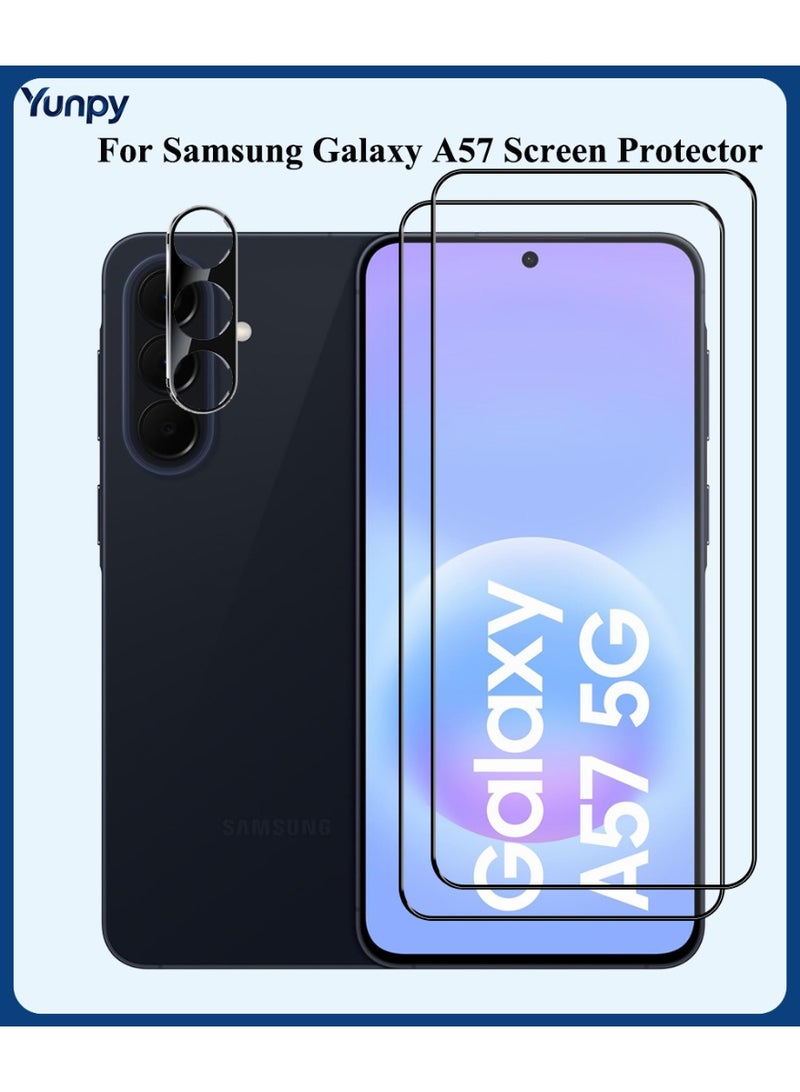 Yunpy [2+1 Packs] for Samsung Galaxy A57 Tempered Glass Screen Protector with Camera Lens Film, Including 2 Pack Front Glass and 1 Pack Camera Lens Film, 9H Hardness HD Clear Anti-Scratch Anti-Fingerprint Bubble-Free Case Friendly Screen Protector - Image 1