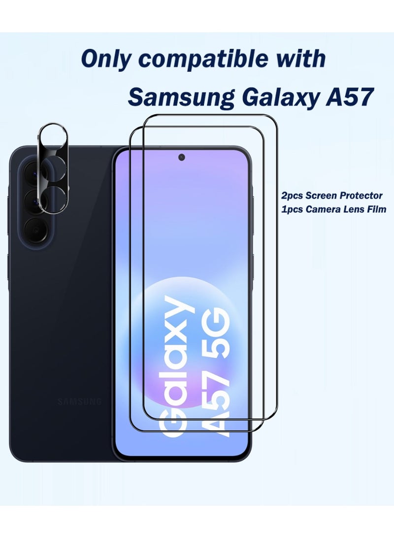 Yunpy [2+1 Packs] for Samsung Galaxy A57 Tempered Glass Screen Protector with Camera Lens Film, Including 2 Pack Front Glass and 1 Pack Camera Lens Film, 9H Hardness HD Clear Anti-Scratch Anti-Fingerprint Bubble-Free Case Friendly Screen Protector - Image 2