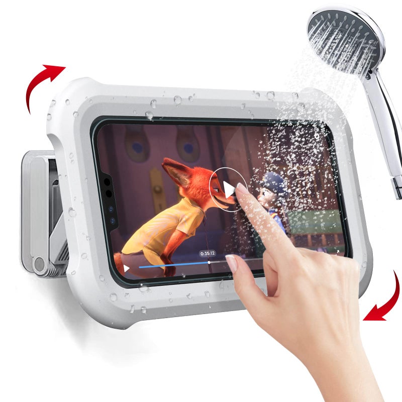 OOLYCIO Upgraded 480Â° Rotating Shower Phone Holder Waterproof Case with Touch Screen,OOLYICO Shower Accessories Guardian Buddy Holder Wall Mount Shelf in Bathroom Bathtub for 4" - 7" Cell Phone - Image 1